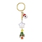 Christmas Theme Glass Seed Beads & Alloy Enamel Charms Keychain, with Transparent Acrylic Beads, Christmas Tree & Santa Claus, Golden, 105mm