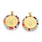 304 Stainless Steel Pendants, Flat Round with Saint Benedict, with Glass Beads, Ion Plating(IP), Real 18K Gold Plated, Faceted, Colorful, 26.5x26.5x3mm, Hole: 5x3.5mm