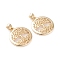 Brass Micro Pave Clear Cubic Zirconia Pendants, Long-Lasting Plated, Flat Round with Tree of Life, Real 18K Gold Plated, 22x20x2.5mm, Hole: 3x4mm