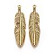 Tibetan Style Alloy Feather Big Pendants, Lead Free & Cadmium Free, Antique Golden, 61x15x3mm, Hole: 2mm