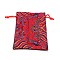 Silk Pouches, Drawstring Bag, Rectangle with Wave Pattern, Red, 14.2x10x0.4cm