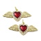 Brass Micro Pave Cubic Zirconia Pendants, with Enamel, Heart with Wing, with Jump Ring, Matte Gold Color, 14x30.5x3.5mm, Hole: 3mm