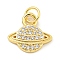 Rack Plating Brass Micro Pave Clear Cubic Zirconia Pendants, Long-Lasting Plated, with Jump Rings, Lead Free & Cadmium Free, Planet, Real 18K Gold Plated, 12x13x2mm, Hole: 4mm