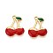 304 Stainless Steel Pendants, with Enamel, Cherry Charm, Real 18K Gold Plated, Ion Plating(IP), FireBrick, 22x18x2.5mm, Hole: 1.8mm