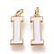 Brass Enamel Pendants, with Jump Ring, Long-Lasting Plated, Real 18K Gold Plated, Letter.I, White, Letter.I, I: 18x6.5x1.8mm, Jump Rings: Inner Diameter: 3mm