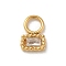 Ion Plating(IP) 304 Stainless Steel with Rhinestone Charms, Real 14K Gold Plated, Rectangle Charm, Crystal, 7.5x5x1.5mm, Hole: 2.5mm