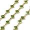 Brass Glass Rhombus Link Chains, with Spool, Long-Lasting Plated, Soldered, Lead Free & Cadmium Free, Rack Plating, Real 18K Gold Plated, Lime Green, 15x9x2.5mm