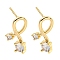 Brass Micro Pave Clear Cubic Zirconia Earring, Golden, 20.6x7.6mm