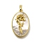 Brass Pave Shell Birth Flower Pendants, Oval Charms, Real 18K Gold Plated, Flower, 25x16x4~5mm, Hole: 4x6.5mm