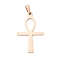 Ion Plating(IP)304 Stainless Steel Pendants, Ankh Cross, Rose Gold, 44.5x27x1.5mm, Hole: 5x9mm