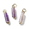 Natural Amethyst Pendants, Column Charms with with 304 Stainless Steel Jump Rings, Golden, 18.5~19x4~4.5mm, Hole: 3.5mm