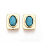Brass Pave Synthetic Turquoise Beads, Rectangle, Real 18K Gold Plated, 9.5x7.5x3.5mm, Hole: 0.8mm