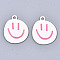 Spray Painted Alloy Pendants,  Cadmium Free & Lead Free, with Enamel, Smiling Face, White, 24x19.5x1mm, Hole: 2mm