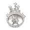 Castle Brass Micro Pave Cubic Zirconia Pendant Peg Bails, for Half Drilled Beads, Platinum, 23x17.5x5mm, Hole: 2.5x4~5mm, Pin: 0.7mm