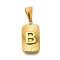 304 Stainless Steel Pendants, Rectangle with Letter Charm, Real 18K Gold Plated, Letter B, 22x12.5x4mm, Hole: 8x4mm