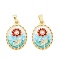 Brass Micro Pave Clear Cubic Zirconia Pendants, Flower, with Enamel, Cadmium Free & Lead Free, Real 18K Gold Plated, 25.5x18x3.5mm, Hole: 5.5x3mm