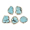Dyed Natural Howlite Beads, Nuggets, Brass Bezeled Gemstone Beads, Light Gold, Turquoise, 34~41x26~36x6.5~7mm, Hole: 1.2~1.4mm