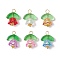 Glass Pendants, Flower Charms, with Brass Head Pins and Acrylic, Mixed Color, 18.5x14x10mm, Hole: 2.5mm