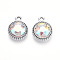 K5 Glass Pendants, Flat Round, Faceted, with Alloy Findings, Platinum, Azure, 17~17.7x14x5.2~6mm, Hole: 2mm