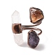 Natural Amethyst & Quartz Crystal Irregular Nugget Open Cuff Ring RJEW-I082-07R-02-2