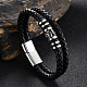 Bracelet multi-rangs double couche en cuir perlé tête de mort en acier inoxydable SKUL-PW0004-26D-01-1