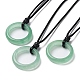 Natürliche grüne Aventurin-Ring-Anhänger-Halskette mit gewachsten Kordeln NJEW-R262-01A-09-1