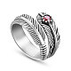 SHEGRACE Antique Feather 925 Sterling Silver Cuff Rings, Open Rings, with Red Zircon, Antique Silver, 18mm