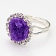 Adjustable Druzy Round Resin Silver Color Plated Brass Finger Rings RJEW-JR00138-01-3