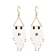 Halloween Theme Glass Seed Braided Ghost Chandelier Earrings EJEW-MZ00084-1