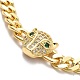 Green Cubic Zirconia Leopard Link Bracelet with Brass Curb Chains for Men Women KK-H434-11G-2