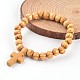 Cruz de madera pulseras de perlas tramo X-BJEW-JB02219-1