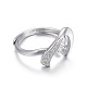 Adjustable Rhodium Plated 925 Sterling Silver Finger Ring Components STER-F048-23P-2