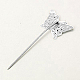鉄のかんざしヘアスティックパーツ  真鍮の蝶トレイ付き  ニッケルフリー  銀色のメッキ  58mm IFIN-I010-S-NF-2