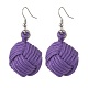 Handmade Polyester & Spandex Braided Ball Dangle Earrings with Natural Wood Beaded EJEW-JE05166-2