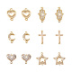 12Pcs 6 Styles Brass Micro Pave Clear Cubic Zirconia Connector Charms KK-TA0001-14-2