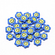 Cabochons en pâte polymère manuels, fleur avec le visage de sourire, Dodger bleu, 9~11x9~11x2~3mm