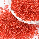 6/0 perles de rocaille rondes en verre transparent, Grade a, Argenté, rouge, 3.6~4.0mm, Trou: 1.2mm, environ 500 pcs/50 g