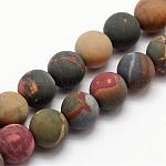 Natural Polychrome Jasper/Picasso Stone/Picasso Jasper Frosted Bead Strands, Round, 8mm, Hole: 1mm, about 24pcs/strand, 7.7 inch