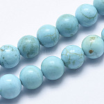 Natural Howlite Beads Strands, Dyed & Heated, Round, Cyan, 8mm, Hole: 1mm, about 48pcs/strand, 15.7 inch(40cm)