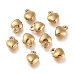 Dijes de acero inoxidable 304 con recubrimiento al vacío de PVD, Plateado de larga duración, corazón, dorado, 7x9x4mm, agujero: 1.6 mm