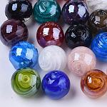 Handmade Lampwork Beads, Pearlized, Round, Mixed Color, 14mm, Hole: 1.5mm