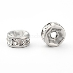 316 Surgical Stainless Steel Spacer Beads, with Rhinestone, Rondelle, Stainless Steel Color, 6x3mm, Hole: 1mm