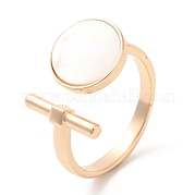 Natural Shell Flat Round & Column Open Cuff Ring RJEW-G288-08G