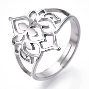 304 Stainless Steel Hollow Out Flower Adjustable Ring RJEW-T027-03P