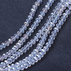 Galvanisieren Glasperlen, ab Farbe plattiert, facettiert, Rondell, klar ab, 8x6 mm, Bohrung: 1 mm, ca. 60~62 Stk. / Strang, 39~40 cm