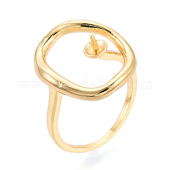 Configuración de anillo de clavija de copa de latón ovalado, Configuraciones de anillo ajustables para cuentas perforadas a la mitad, Sin cadmio y níque y plomo, real 18k chapado en oro, 19x16.5mm, diámetro interior: 17 mm, pin: 0.8~1 mm