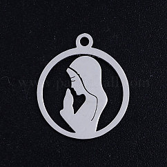 Pendenti in acciaio inossidabile 201 anti-ossidazione, virgin mary, colore acciaio inossidabile, 17.5x15x1mm, Foro: 1.5 mm