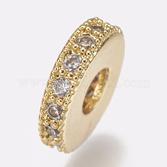 Messing Mikro ebnen Zirkonia Perle Spacer, cadmiumfrei und bleifrei, Flachrund, Transparent, golden, 8x2 mm, Bohrung: 3 mm