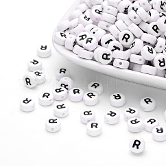 Abalorios de acrílico, con agujero horizontal, carta, plano y redondo, letra r, 7x4mm, agujero: 1.2~1.8 mm, aproximamente 3500 unidades / 500 g