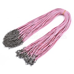 Coton ciré création de collier cordon, avec des fermoirs en alliage pince de homard et chaînes embouts de fer, platine, perle rose, 17.12 pouce (43.5 cm), 1.5mm